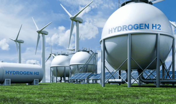 energy scene of hydrogen plant displaying hydrogen tankers